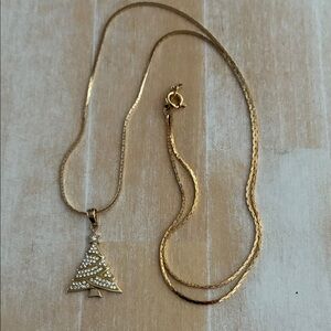 Gold Christmas Tree Pendant Necklace